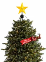 LED Rotating Christmas Tree Topper Star with Flying Santa & Reindeer, Motorized Holiday Tree Top Decoration