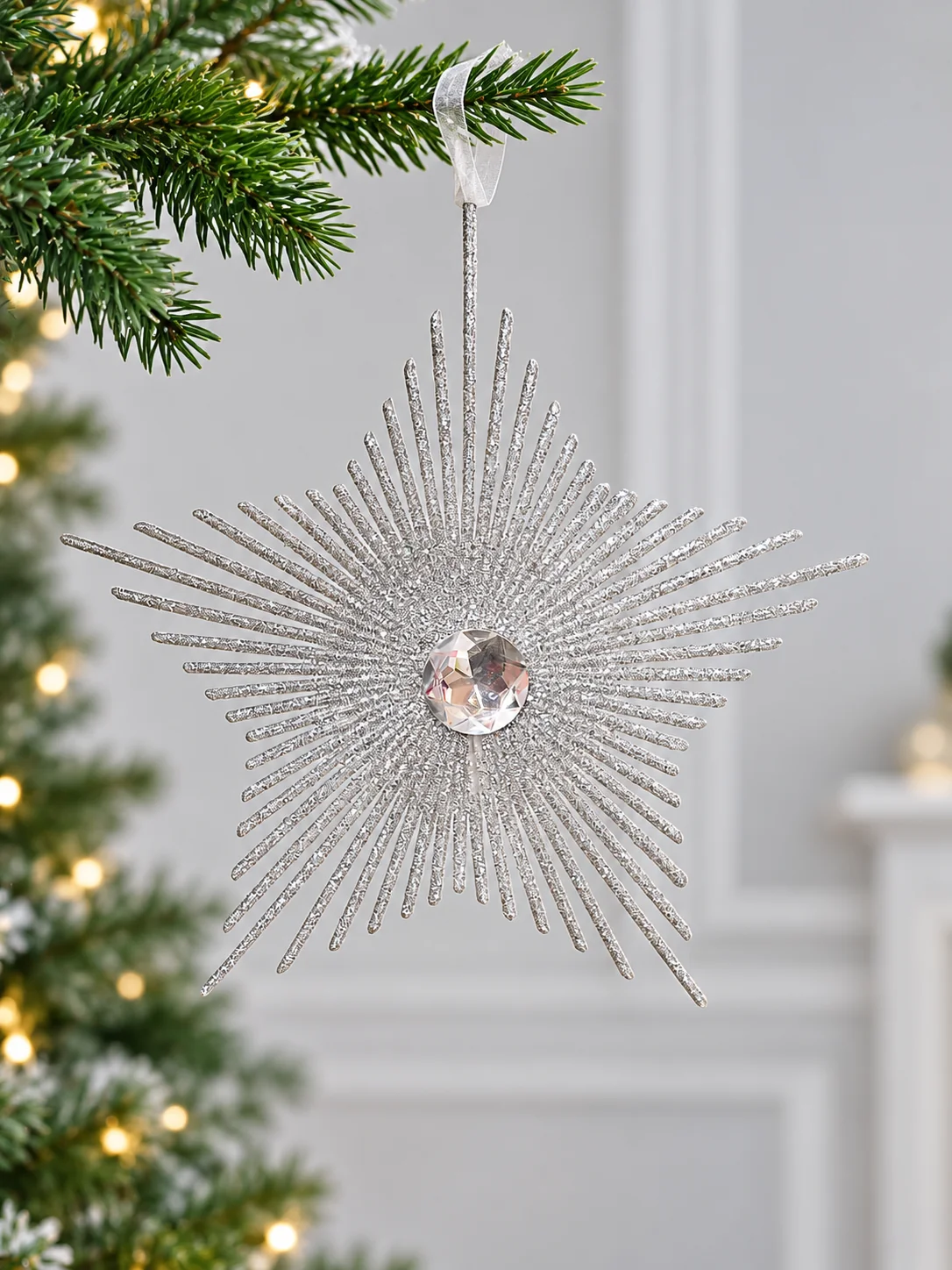 IMG_8132-gray (1) Silver Glitter Starburst Ornament - Image 1
