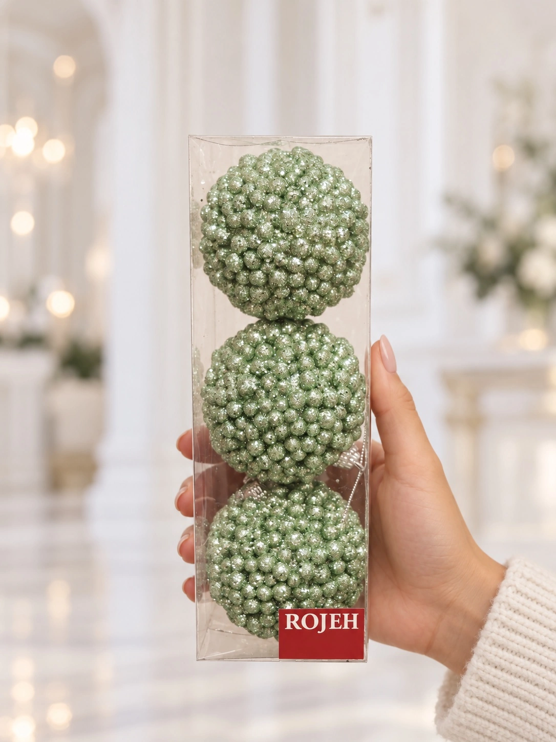 IMG_8154 8cm Mint Green Bobble Christmas Ball Set(3pcs in Box) - Image 1