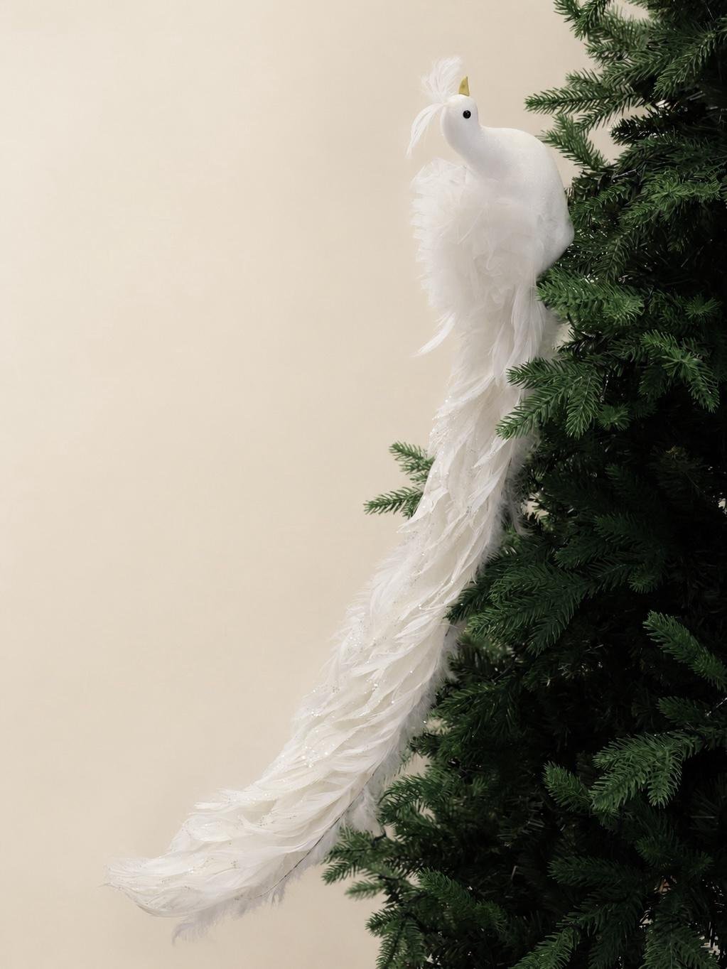 d56d0f13-9882-435f-9dee-f903376cb5a6-3 White Feathered Bird Clip Ornament - Image 1