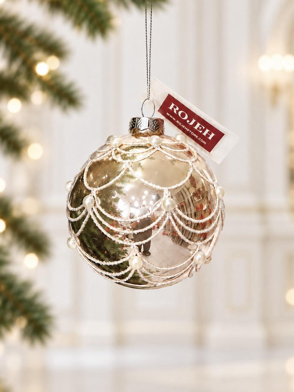 e6c8d00f-dc66-45ac-b80c-eac469c71236-2 10cm Champagne Embellished Glass Ball - Image 1