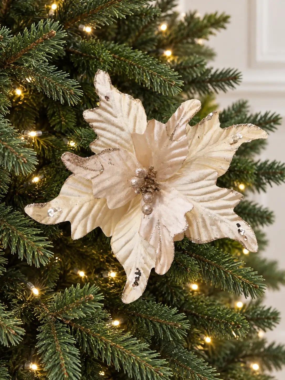 img_8231 Champagne Poinsettia Flower Pick - Image 1