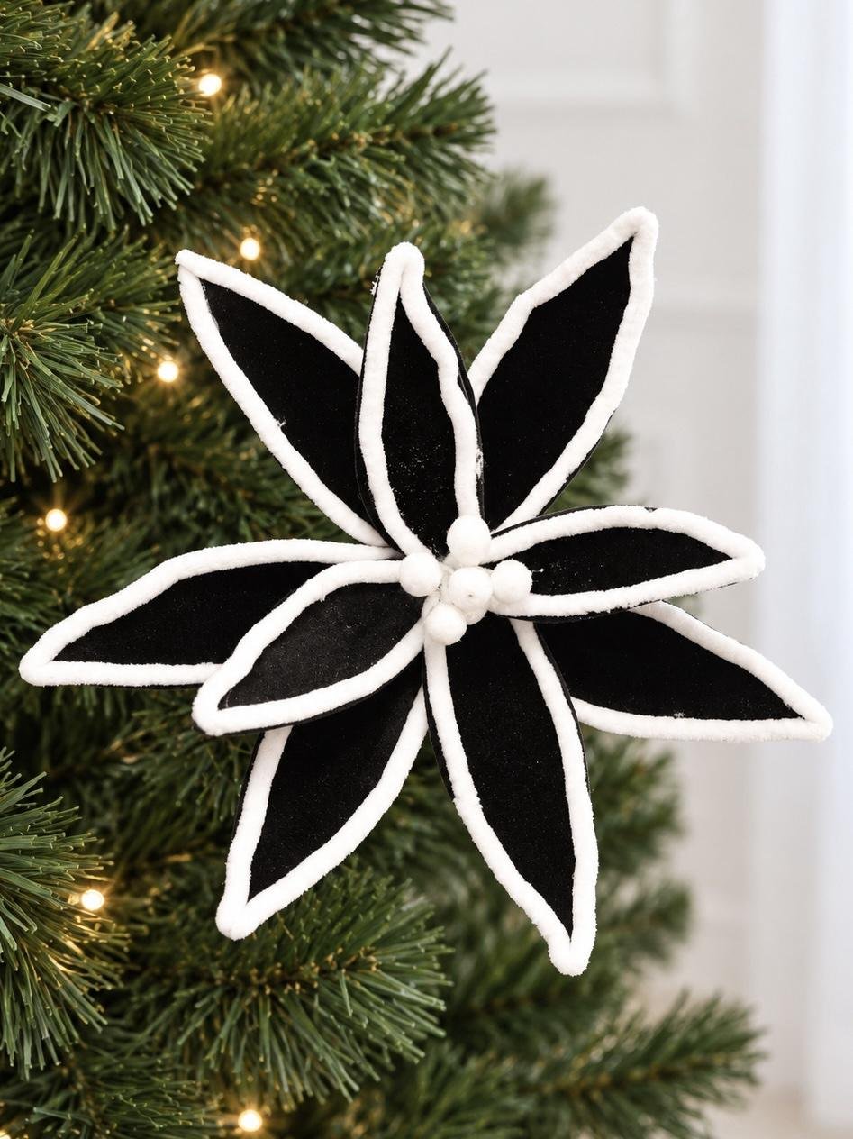 2cda63c1-73c6-4336-8b02-f86adcaaf93d-2 Black Poinsettia Christmas Flower Pick - الصورة 1