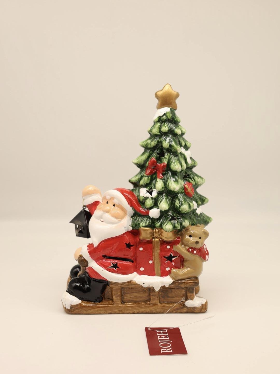 IMG_2579 Ceramic Santa On Sleigh With Christmas Tree Figurine - Image 1