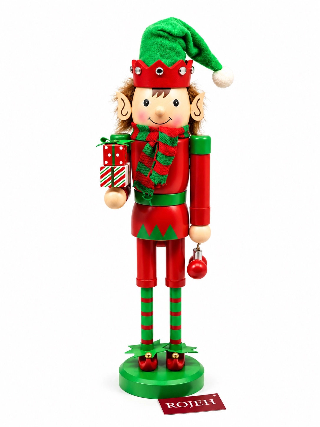 IMG_7752 38cm Wooden Elf With Gift Nutcracker - Image 1