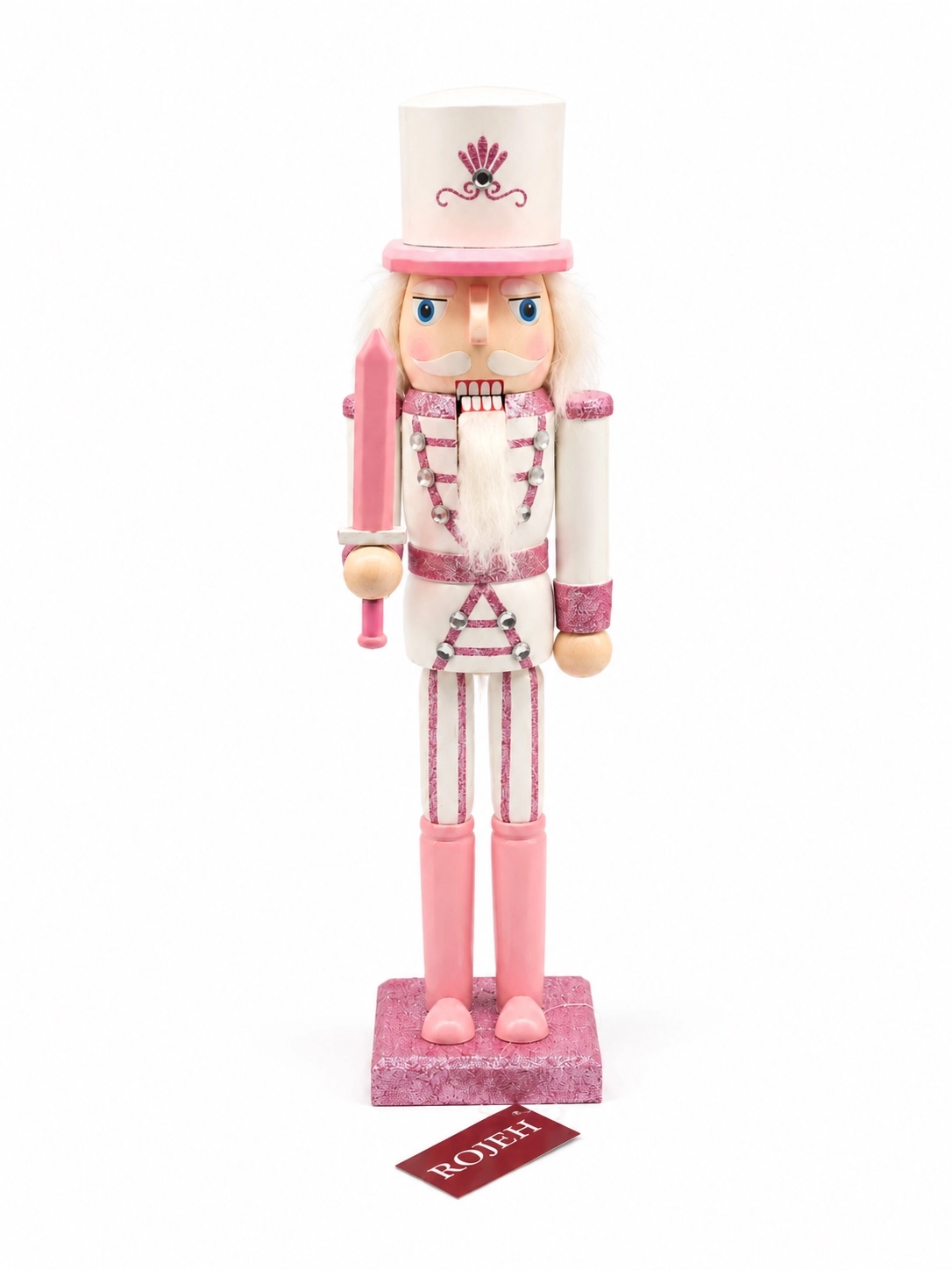IMG_7772 (1) 38cm White & Pink Wooden Nutcracker Soldier - Image 1