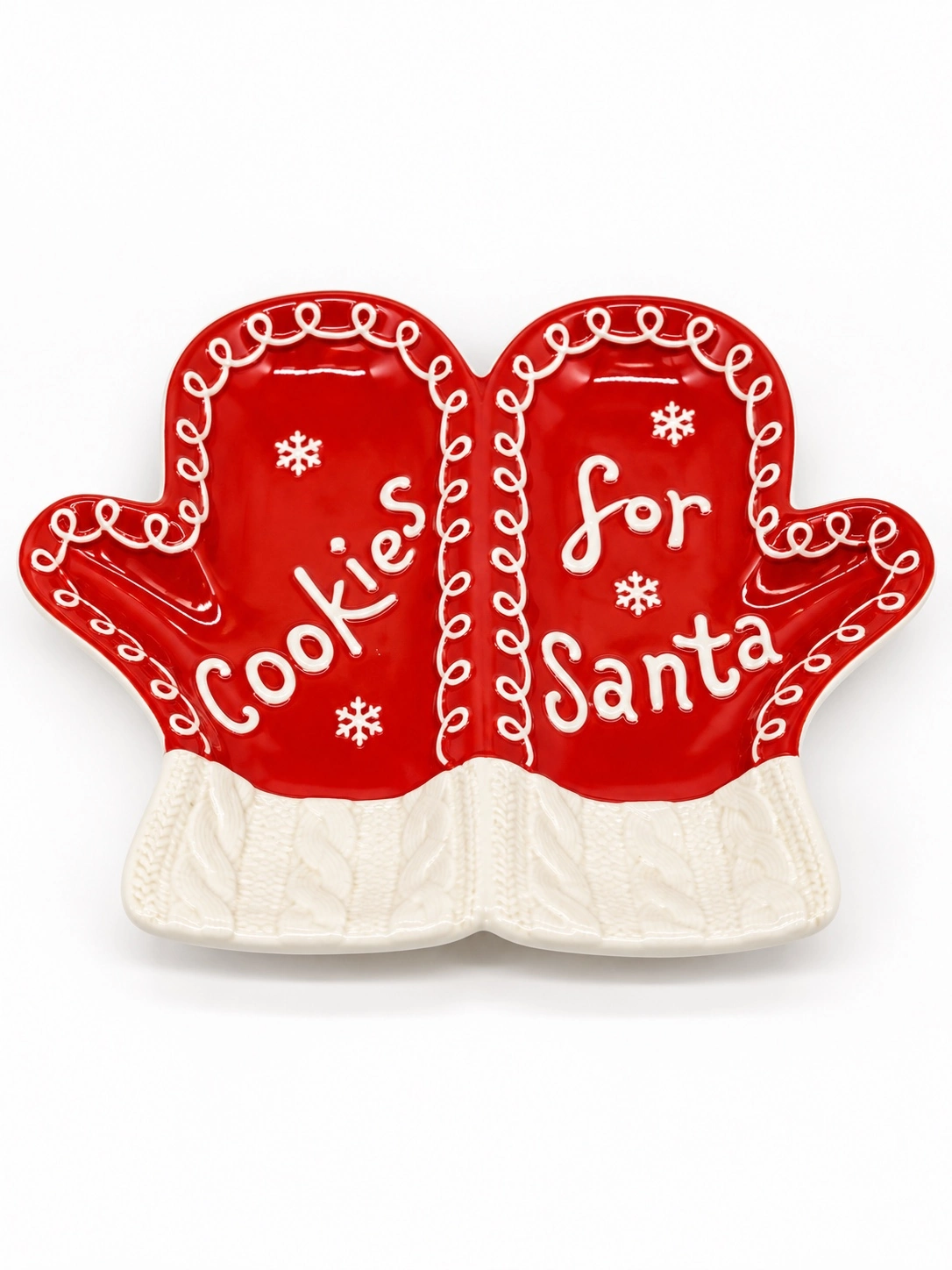 IMG_7811 Red & White Ceramic ''Cookies For Santa'' Santa Gloves Plate (No:32) - الصورة 1