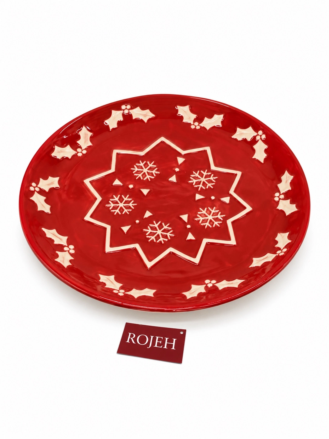 IMG_7858 Red Ceramic Snowflake Plate (No:75) - Image 1