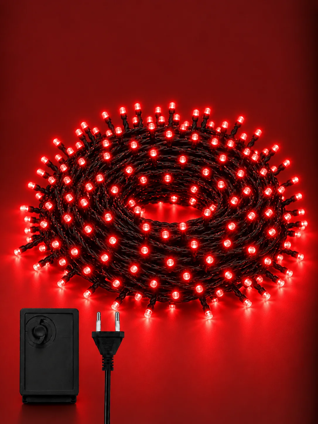 red_300_led_web (1) 20 Meters – 300 Red LED Lights-Thick Green Wire – 8 Modes - Image 1
