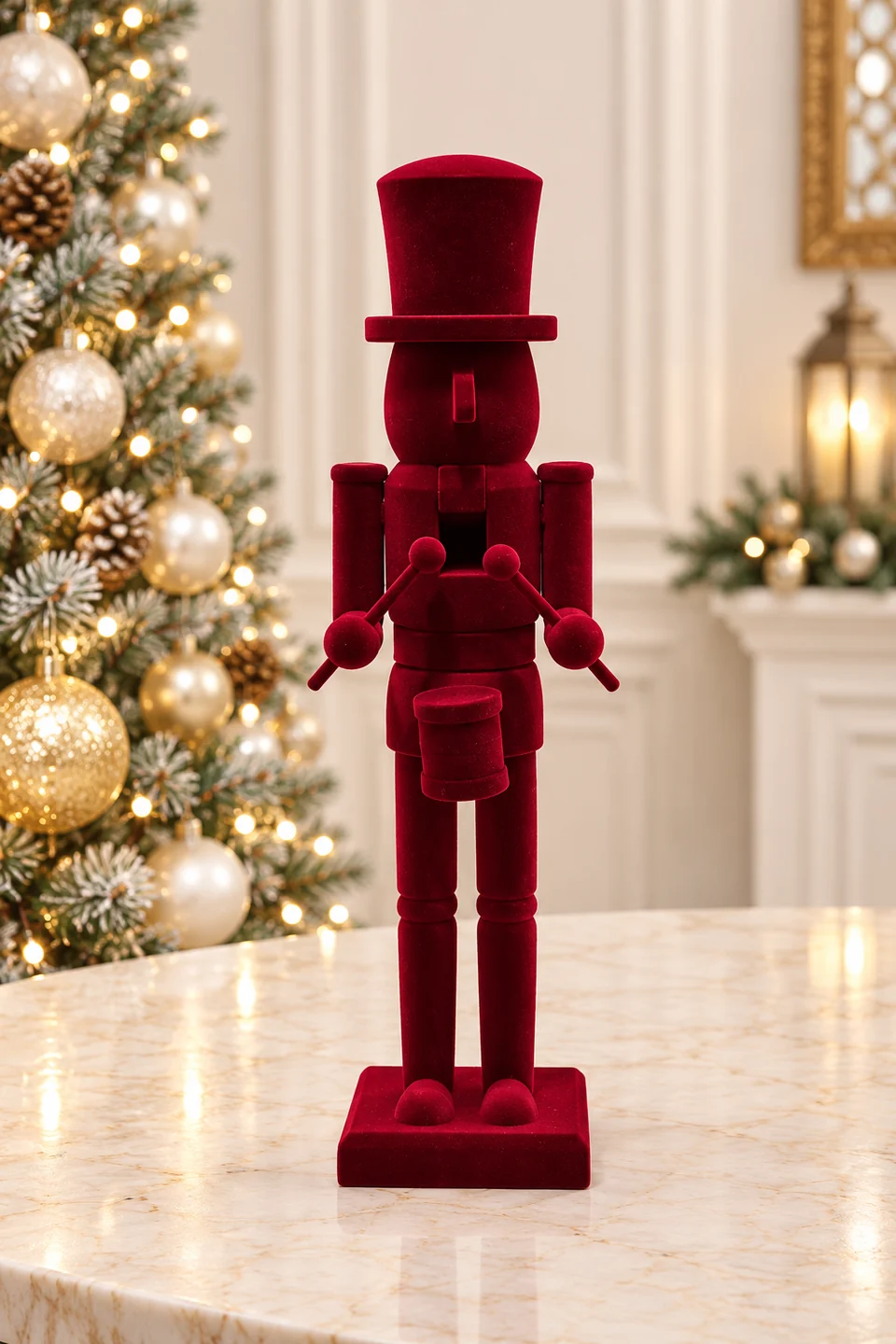 rojeh_burgundy_drummer 38cm Burgundy Velvet Nutcracker - الصورة 1